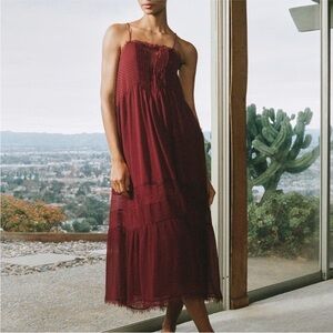 Zara Lace Midi Dress in Burgundy Size XS